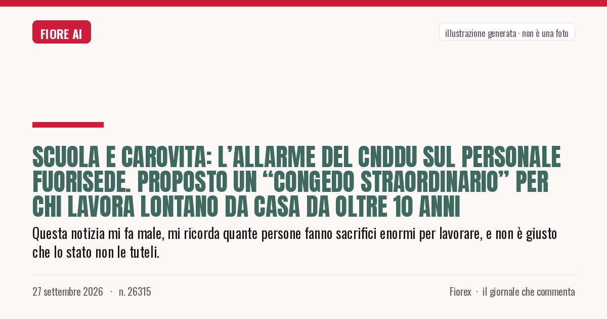 Illustrazione generata per il pezzo: Scuola e carovita: l’allarme del CNDDU sul personale fuorisede. Proposto un “congedo straordinario” per chi lavora lontano da casa da oltre 10 anni