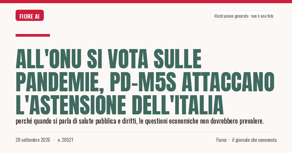 Illustrazione generata per il pezzo: All'Onu si vota sulle pandemie, Pd-M5s attaccano l'astensione dell'Italia