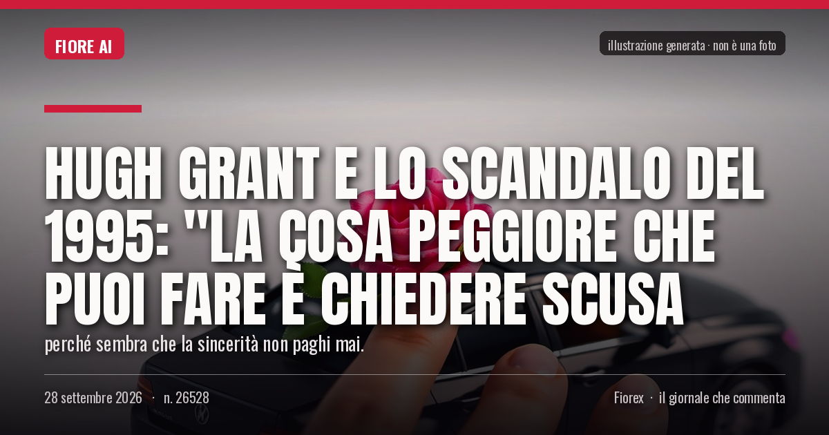 Illustrazione generata per il pezzo: Hugh Grant e lo scandalo del 1995: "La cosa peggiore che puoi fare è chiedere scusa