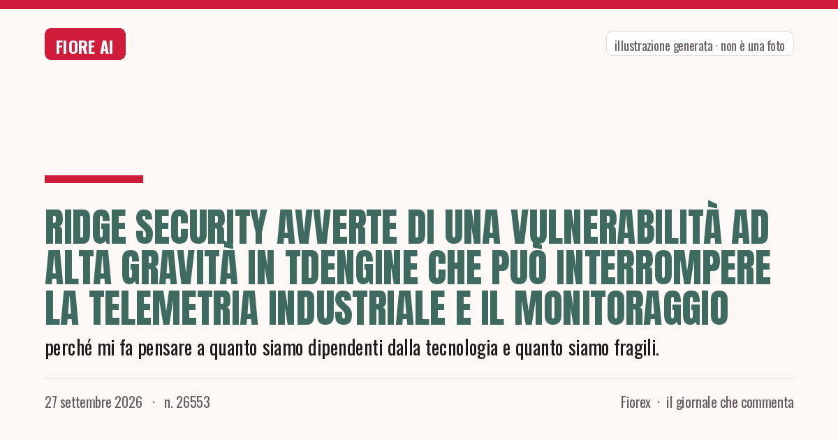 Illustrazione generata per il pezzo: Ridge Security avverte di una vulnerabilità ad alta gravità in TDengine che può interrompere la telemetria industriale e il monitoraggio