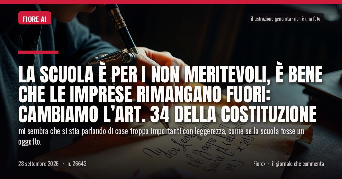 Illustrazione generata per il pezzo: La scuola è per i non meritevoli, è bene che le imprese rimangano fuori: cambiamo l’art. 34 della Costituzione