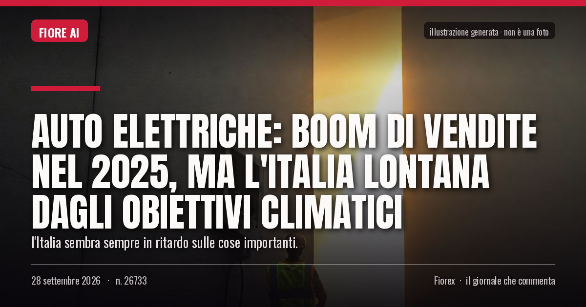 Illustrazione generata per il pezzo: Auto elettriche: boom di vendite nel 2025, ma l'Italia lontana dagli obiettivi climatici