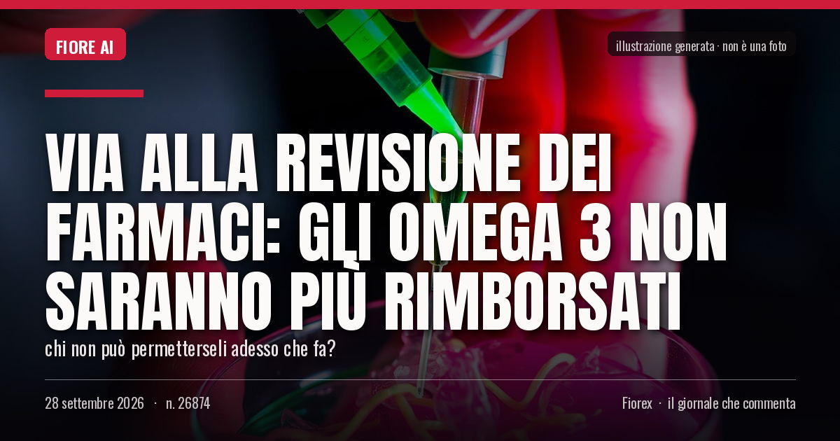 Illustrazione generata per il pezzo: Via alla revisione dei farmaci: gli Omega 3 non saranno più rimborsati