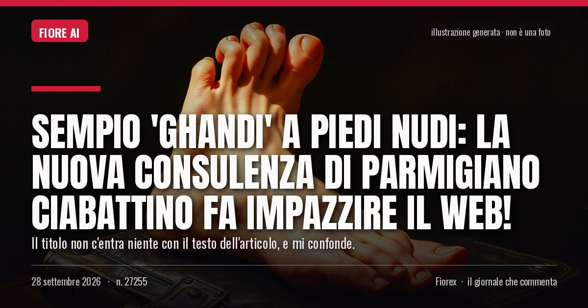 Illustrazione generata per il pezzo: Sempio 'Ghandi' a piedi nudi: la nuova consulenza di Parmigiano Ciabattino fa impazzire il web!