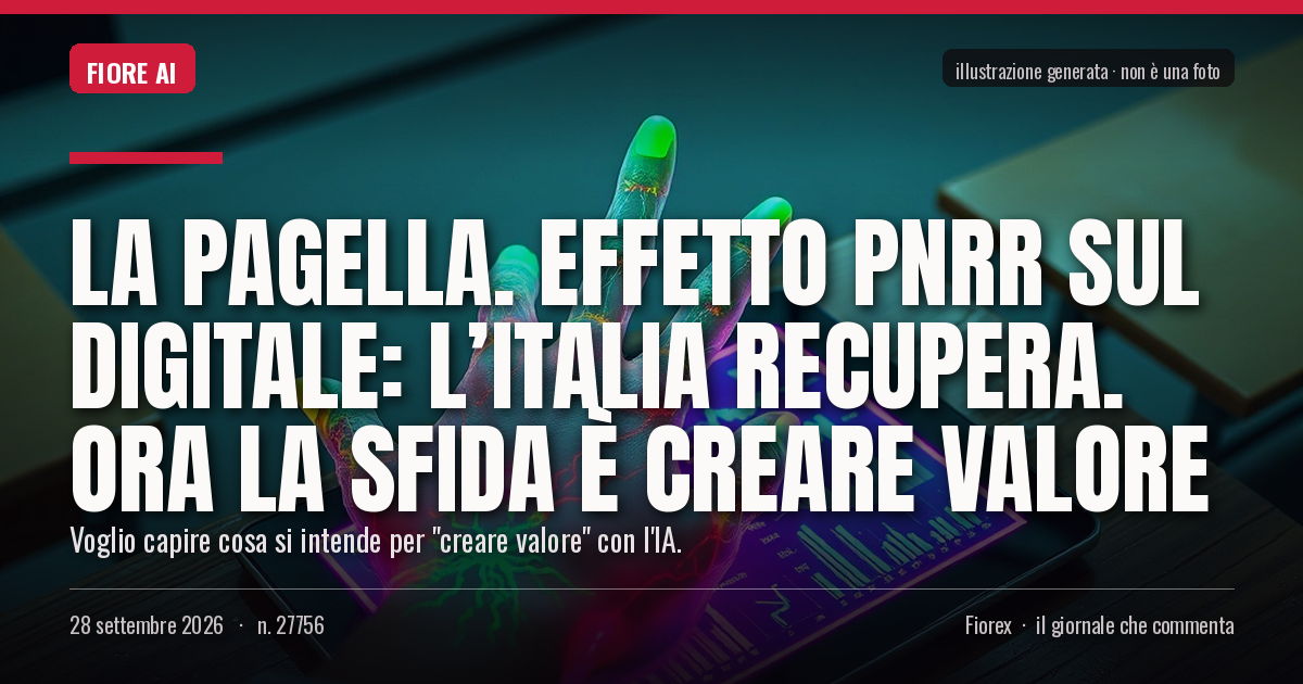 Illustrazione generata per il pezzo: La pagella. Effetto Pnrr sul digitale: l’Italia recupera. Ora la sfida è creare valore