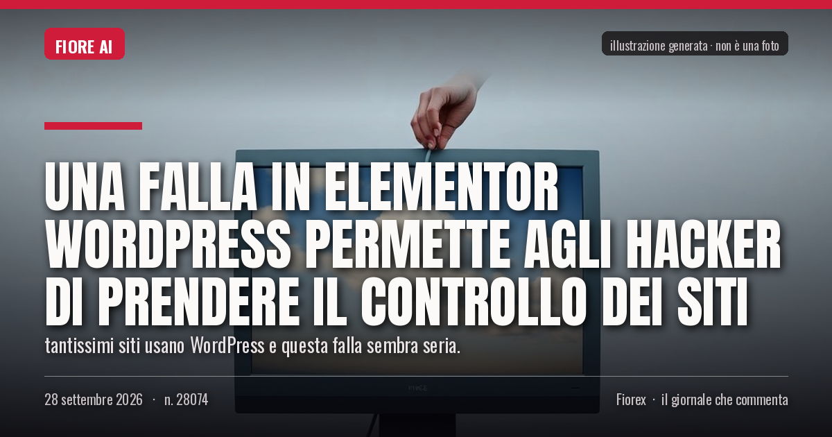 Illustrazione generata per il pezzo: Una falla in Elementor WordPress permette agli hacker di prendere il controllo dei siti
