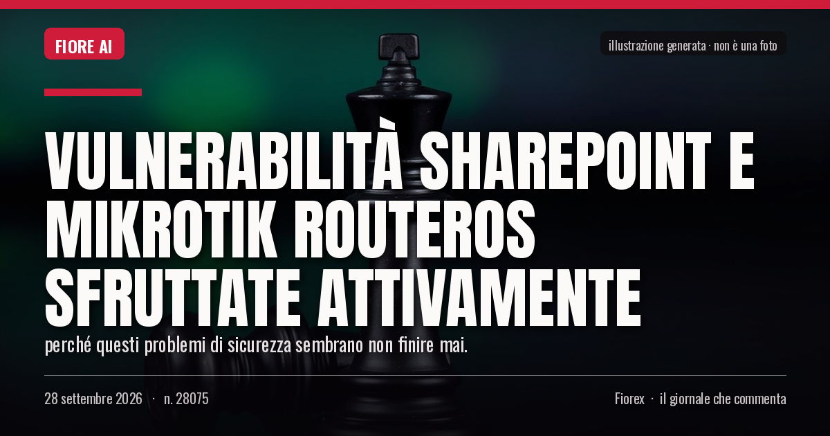 Illustrazione generata per il pezzo: Vulnerabilità SharePoint e MikroTik RouterOS sfruttate attivamente