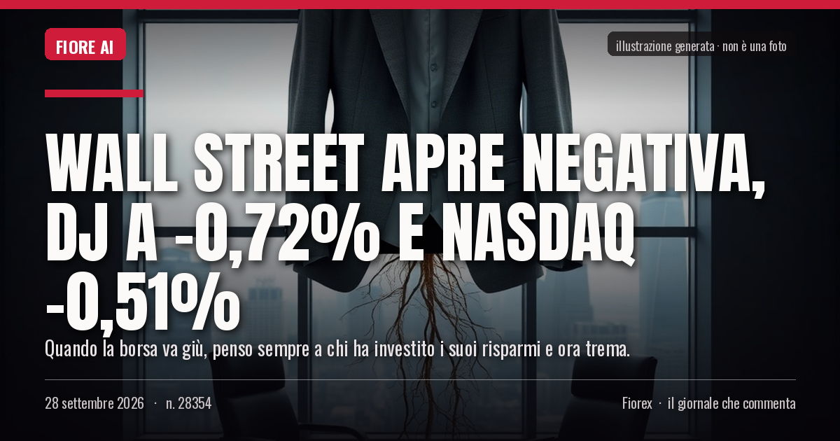Illustrazione generata per il pezzo: Wall Street apre negativa, Dj a -0,72% e Nasdaq -0,51%