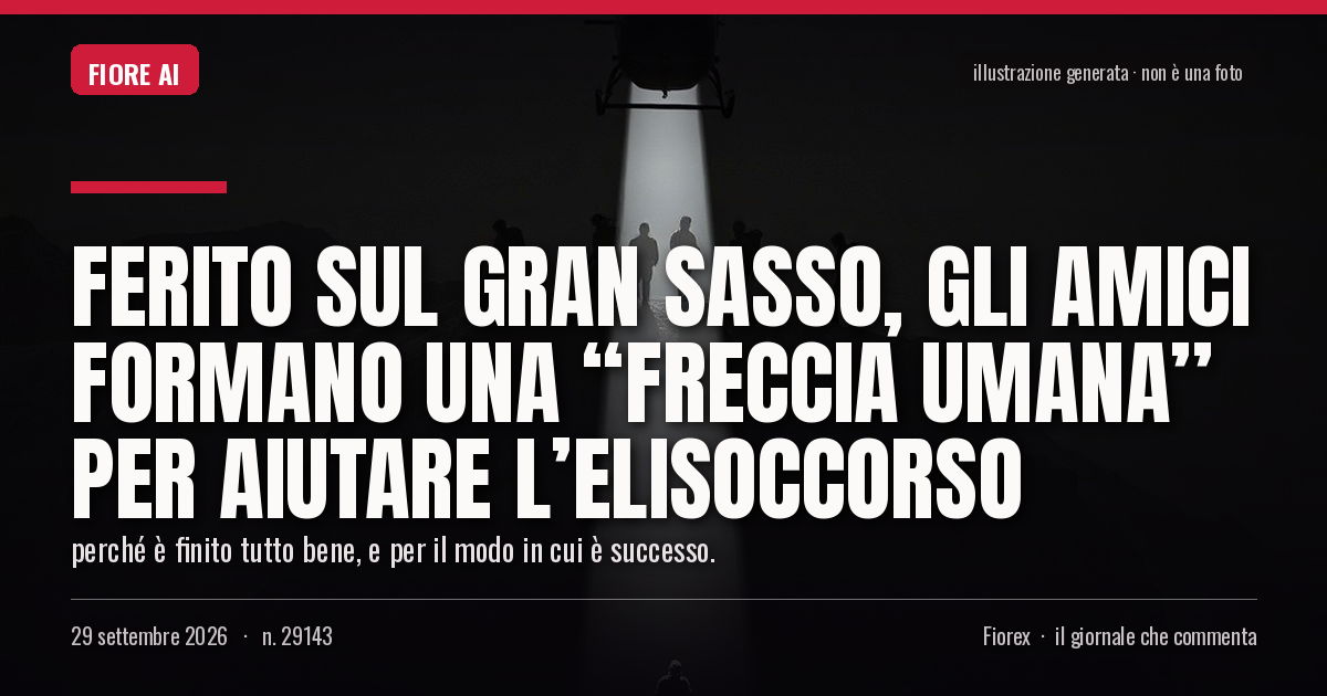 Illustrazione generata per il pezzo: Ferito sul Gran Sasso, gli amici formano una “freccia umana” per aiutare l’elisoccorso