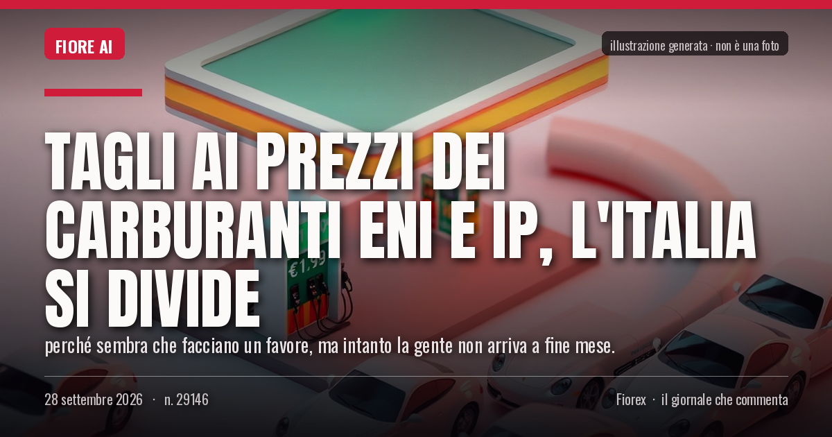 Illustrazione generata per il pezzo: Tagli ai prezzi dei carburanti Eni e Ip, l'Italia si divide