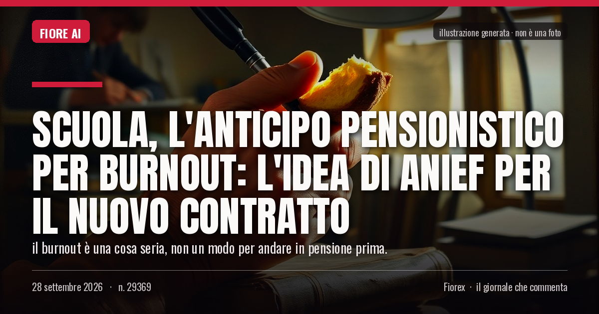 Illustrazione generata per il pezzo: Scuola, l'anticipo pensionistico per burnout: l'idea di Anief per il nuovo contratto