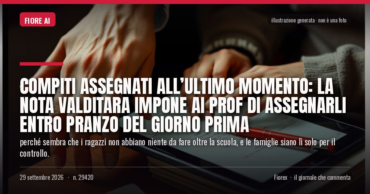 Illustrazione generata per il pezzo: Compiti assegnati all’ultimo momento: la Nota Valditara impone ai prof di assegnarli entro pranzo del giorno prima