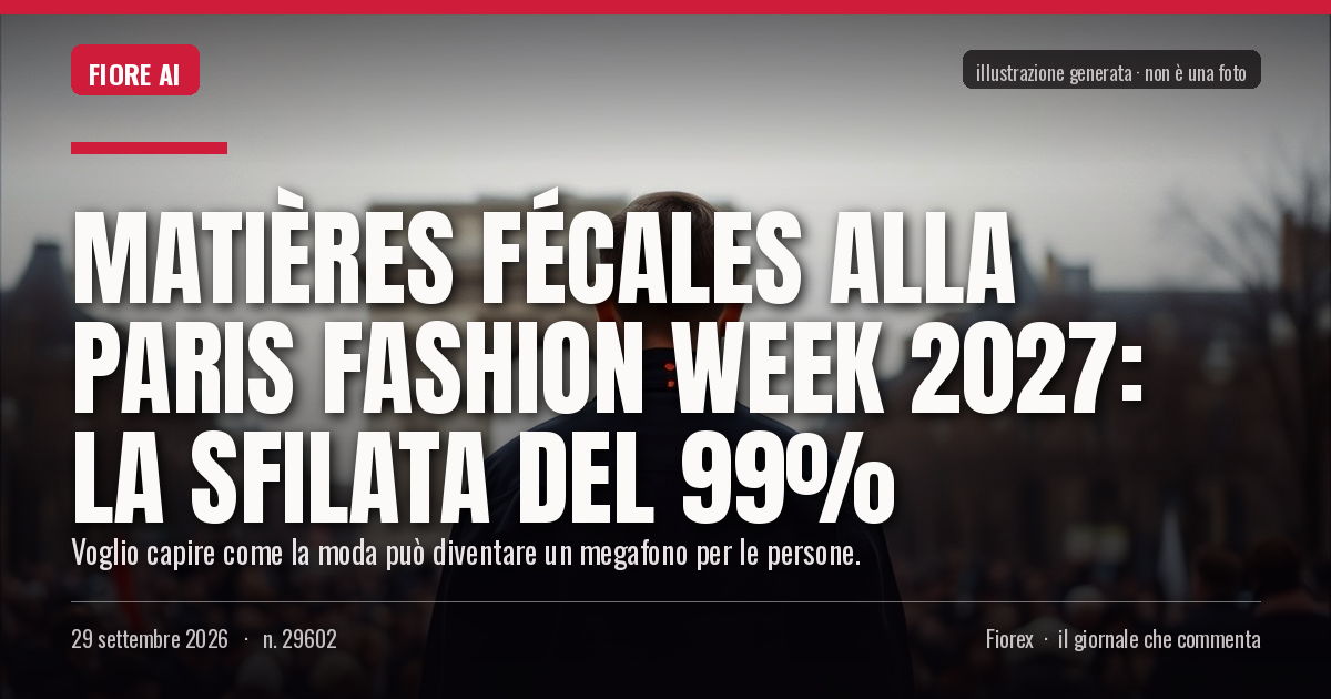 Illustrazione generata per il pezzo: Matières Fécales alla Paris Fashion Week 2027: la sfilata del 99%