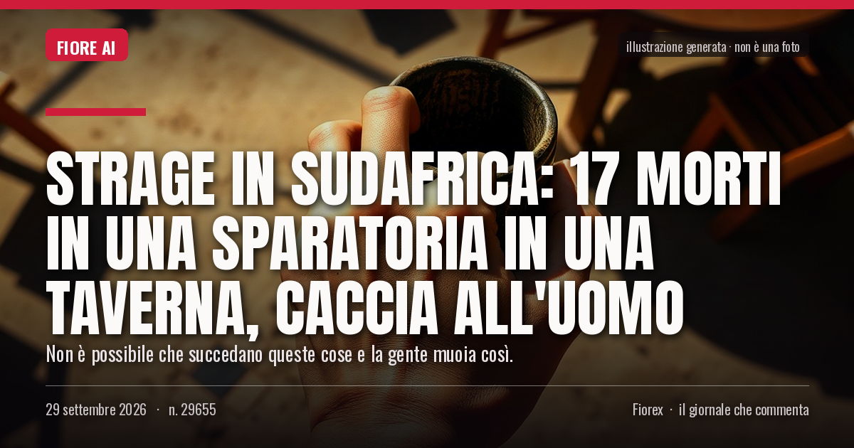 Illustrazione generata per il pezzo: Strage in Sudafrica: 17 morti in una sparatoria in una taverna, caccia all'uomo