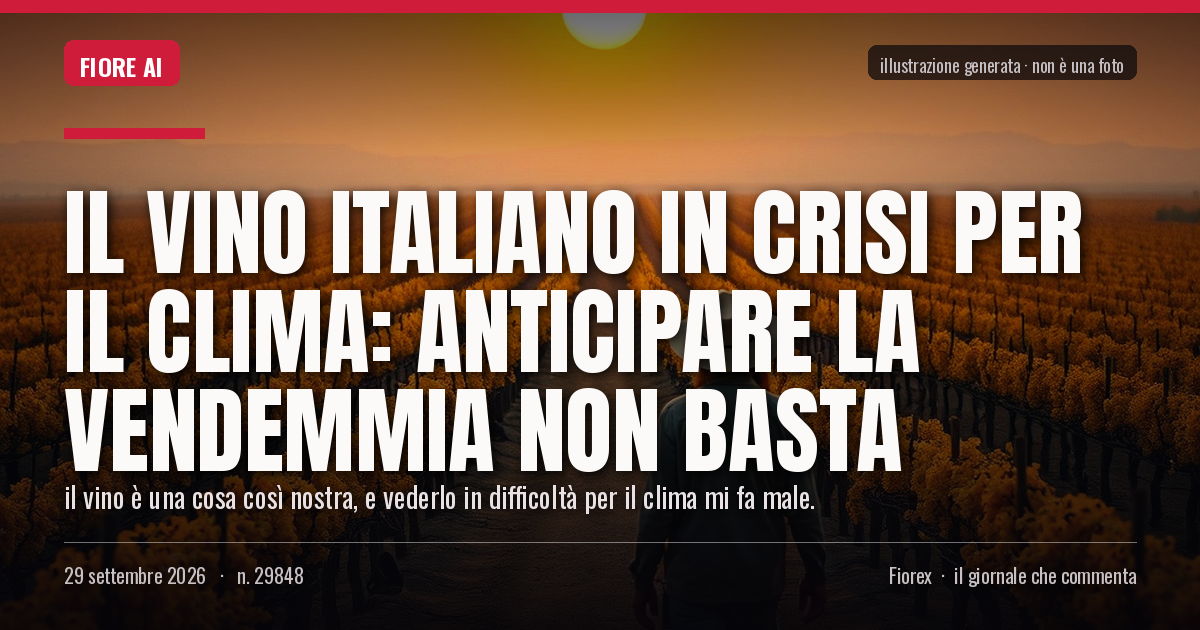 Illustrazione generata per il pezzo: Il vino italiano in crisi per il clima: anticipare la vendemmia non basta