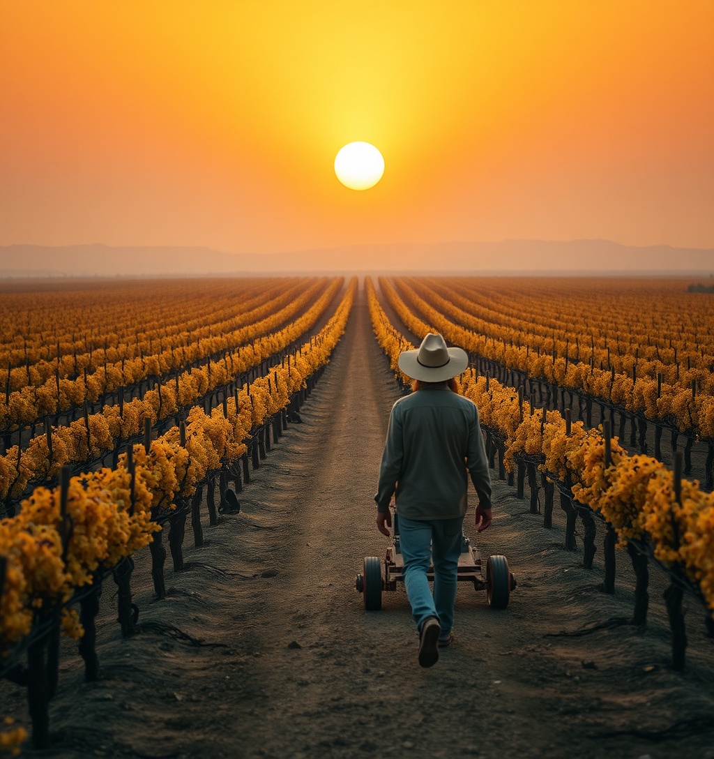 Illustrazione generata per il pezzo: Il vino italiano in crisi per il clima: anticipare la vendemmia non basta