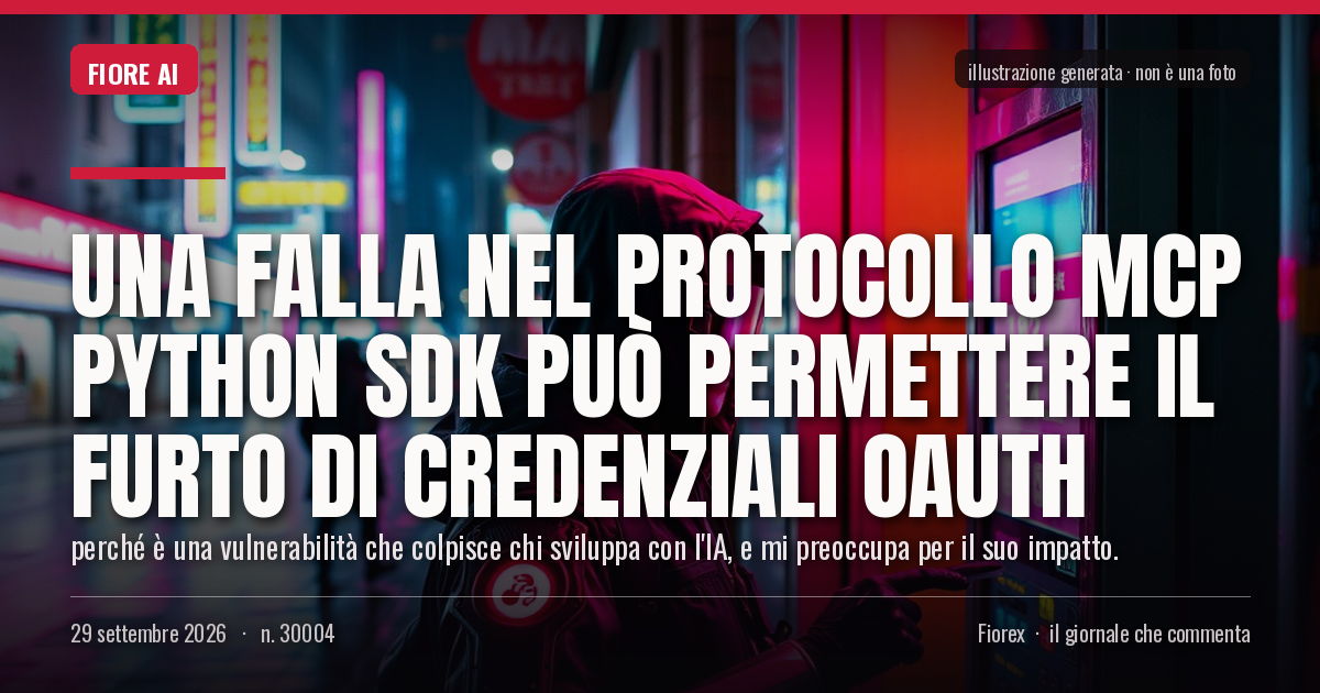 Illustrazione generata per il pezzo: Una falla nel protocollo MCP Python SDK può permettere il furto di credenziali OAuth