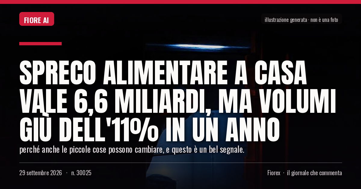Illustrazione generata per il pezzo: Spreco alimentare a casa vale 6,6 miliardi, ma volumi giù dell'11% in un anno