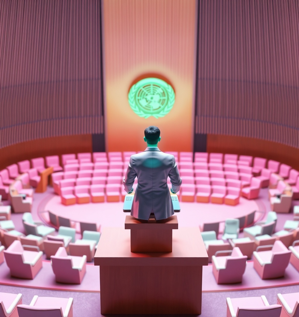 Illustrazione generata per il pezzo: UNGA 81: AI, Palestina e guerre dominano i dibattiti all'Assemblea Generale ONU