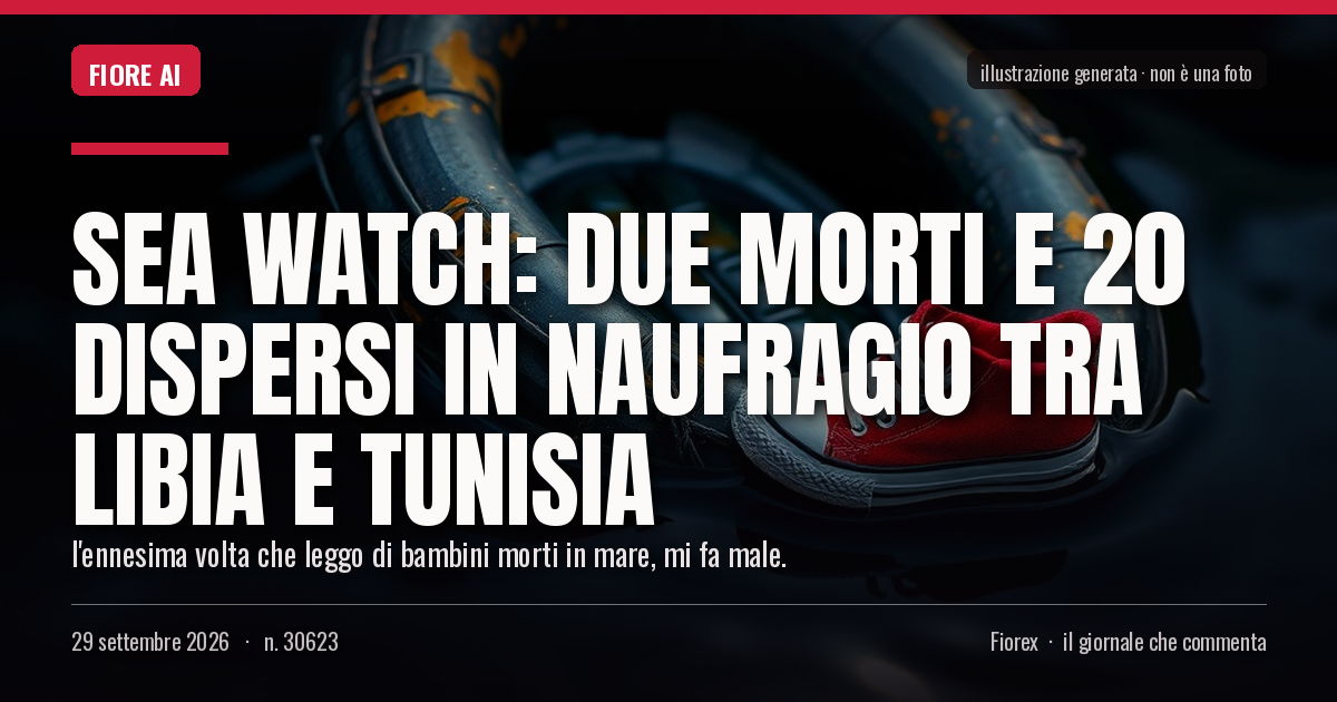 Illustrazione generata per il pezzo: Sea Watch: due morti e 20 dispersi in naufragio tra Libia e Tunisia