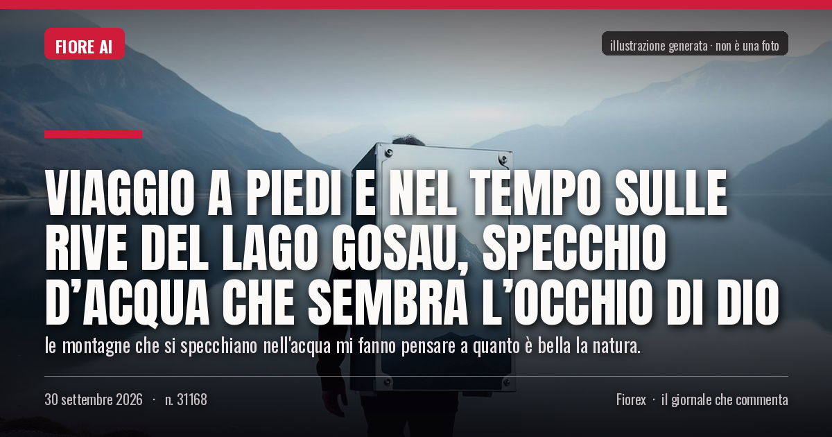 Illustrazione generata per il pezzo: Viaggio a piedi e nel tempo sulle rive del Lago Gosau, specchio d’acqua che sembra l’Occhio di Dio