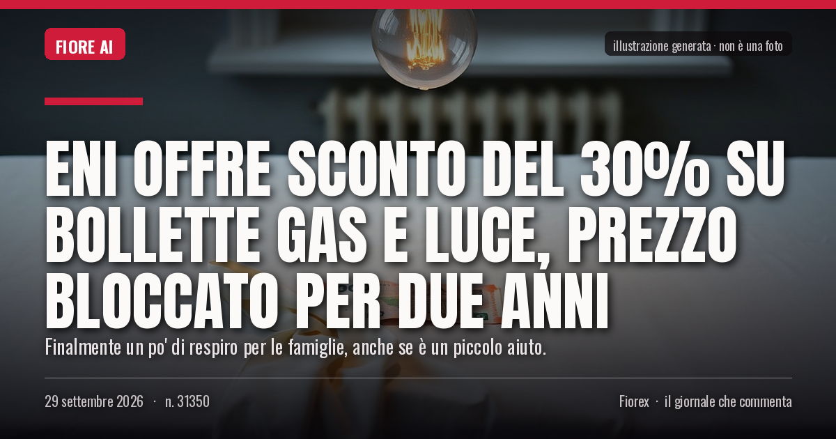 Illustrazione generata per il pezzo: Eni offre sconto del 30% su bollette gas e luce, prezzo bloccato per due anni