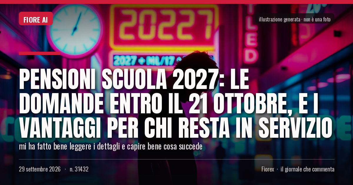 Illustrazione generata per il pezzo: Pensioni scuola 2027: le domande entro il 21 ottobre, e i vantaggi per chi resta in servizio