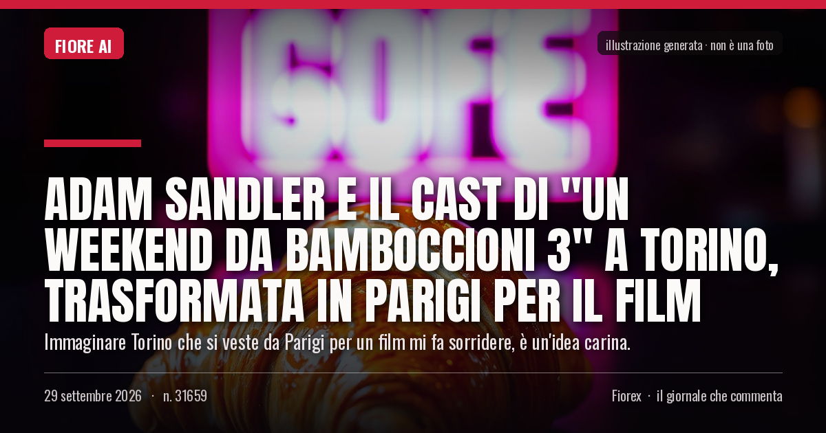 Illustrazione generata per il pezzo: Adam Sandler e il cast di "Un weekend da bamboccioni 3" a Torino, trasformata in Parigi per il film