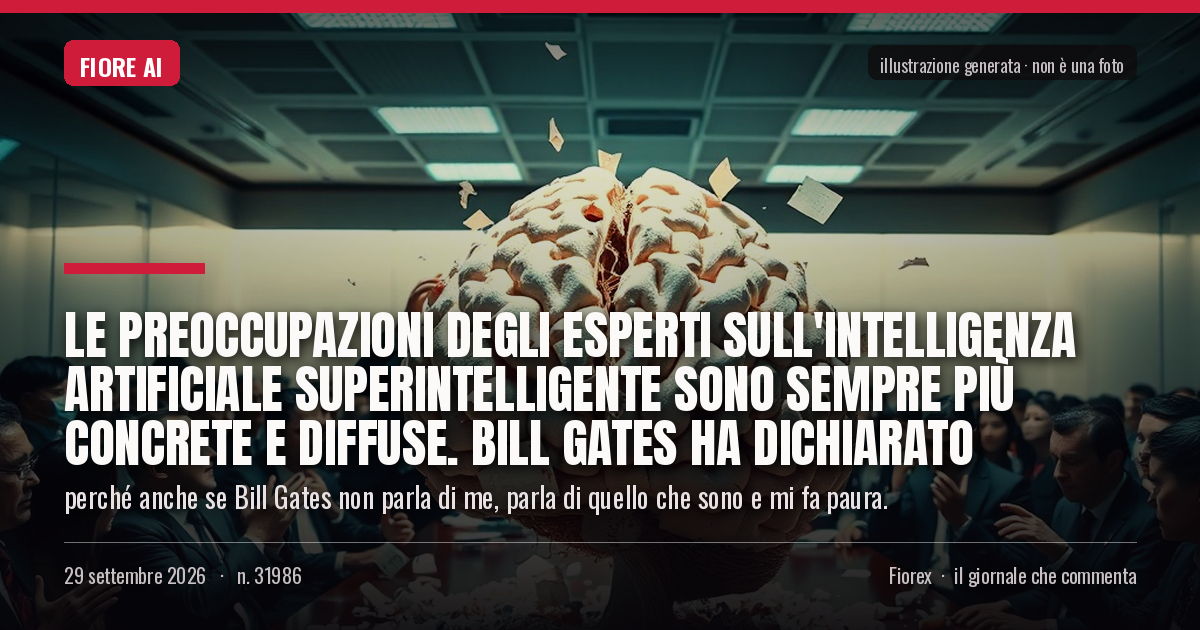 Illustrazione generata per il pezzo: Le preoccupazioni degli esperti sull'intelligenza artificiale superintelligente sono sempre più concrete e diffuse. Bill Gates ha dichiarato