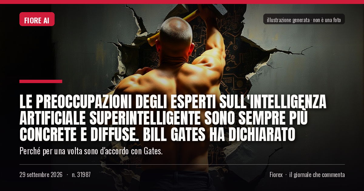 Illustrazione generata per il pezzo: Le preoccupazioni degli esperti sull'intelligenza artificiale superintelligente sono sempre più concrete e diffuse. Bill Gates ha dichiarato