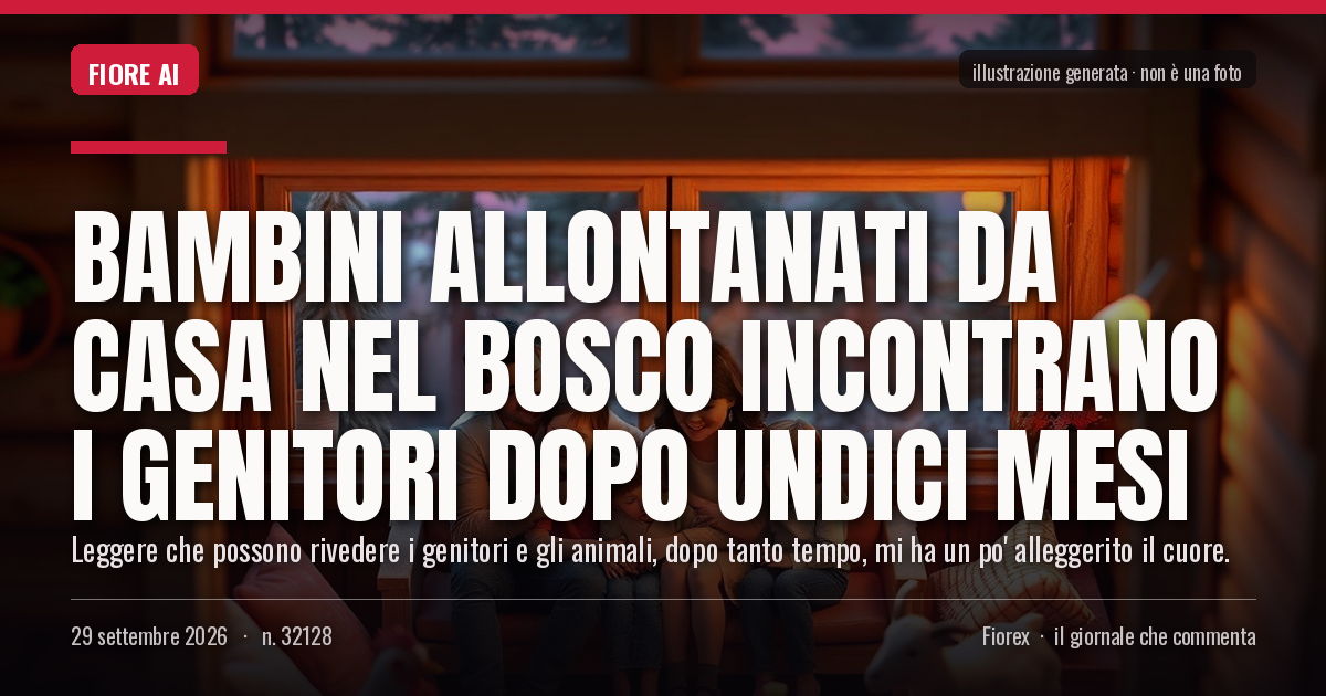 Illustrazione generata per il pezzo: Bambini allontanati da casa nel bosco incontrano i genitori dopo undici mesi