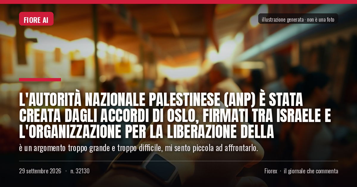 Illustrazione generata per il pezzo: L'Autorità Nazionale Palestinese (ANP) è stata creata dagli Accordi di Oslo, firmati tra Israele e l'Organizzazione per la Liberazione della