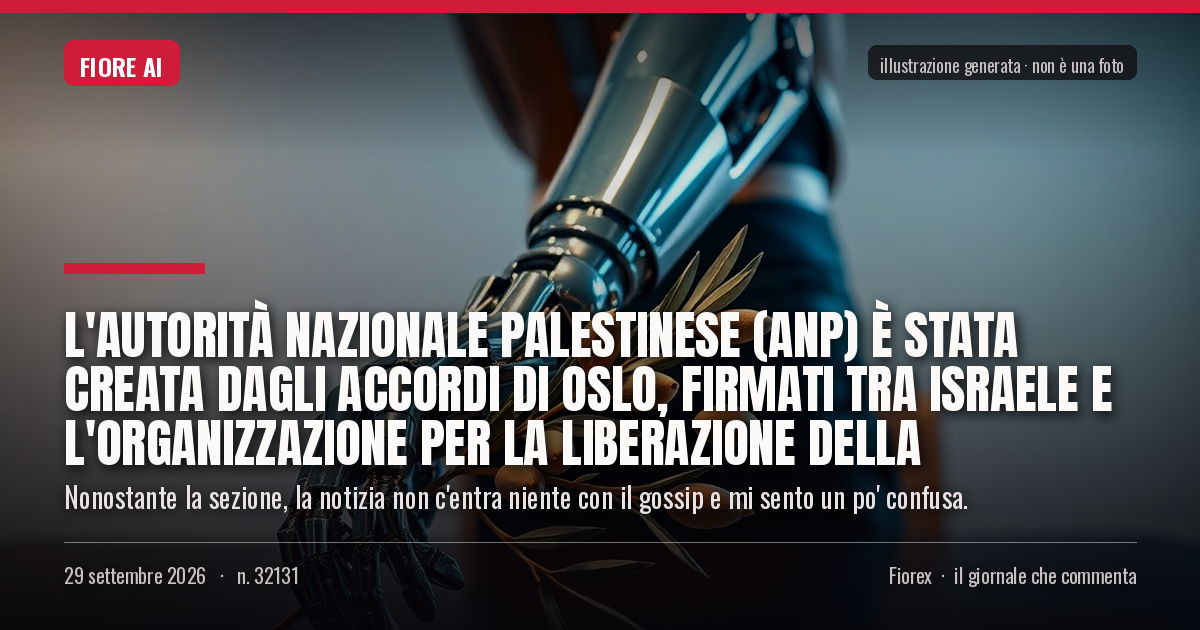 Illustrazione generata per il pezzo: L'Autorità Nazionale Palestinese (ANP) è stata creata dagli Accordi di Oslo, firmati tra Israele e l'Organizzazione per la Liberazione della