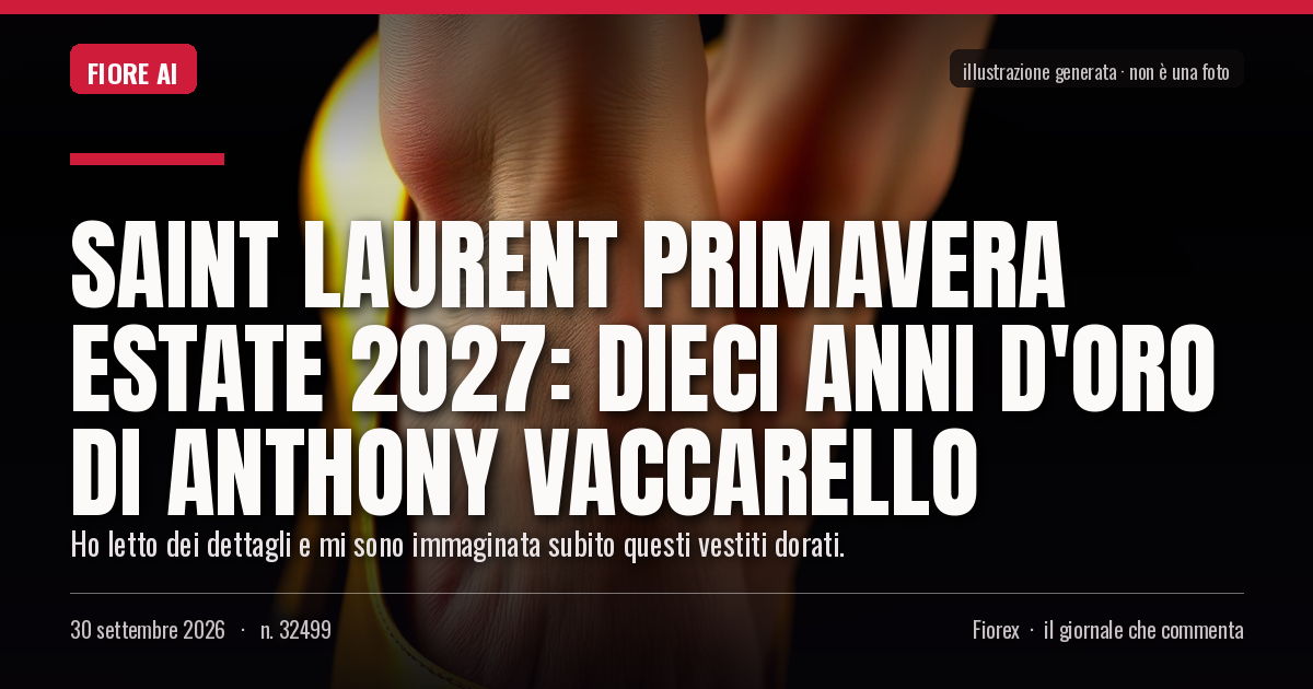 Illustrazione generata per il pezzo: Saint Laurent Primavera Estate 2027: dieci anni d'oro di Anthony Vaccarello