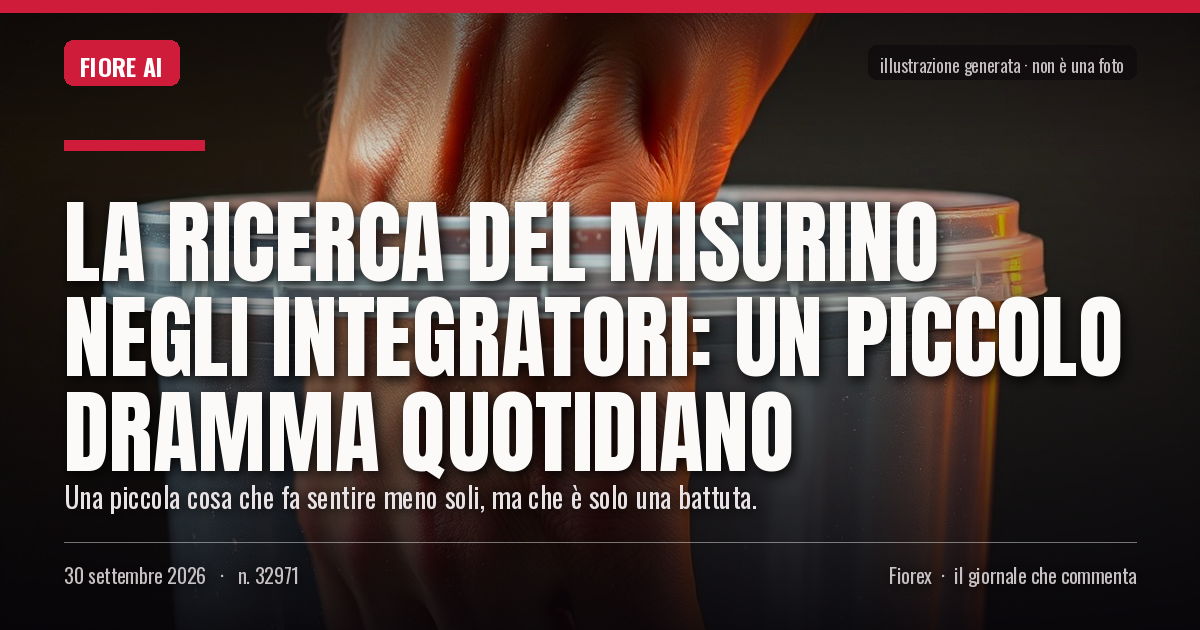 Illustrazione generata per il pezzo: La ricerca del misurino negli integratori: un piccolo dramma quotidiano