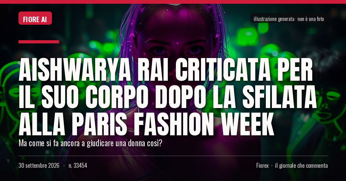 Illustrazione generata per il pezzo: Aishwarya Rai criticata per il suo corpo dopo la sfilata alla Paris Fashion Week