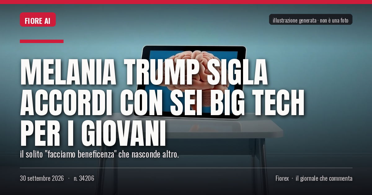 Illustrazione generata per il pezzo: Melania Trump sigla accordi con sei big tech per i giovani