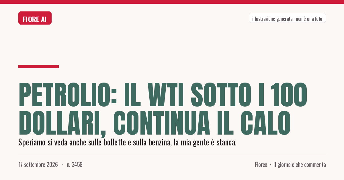 Illustrazione generata per il pezzo: Petrolio: il WTI sotto i 100 dollari, continua il calo