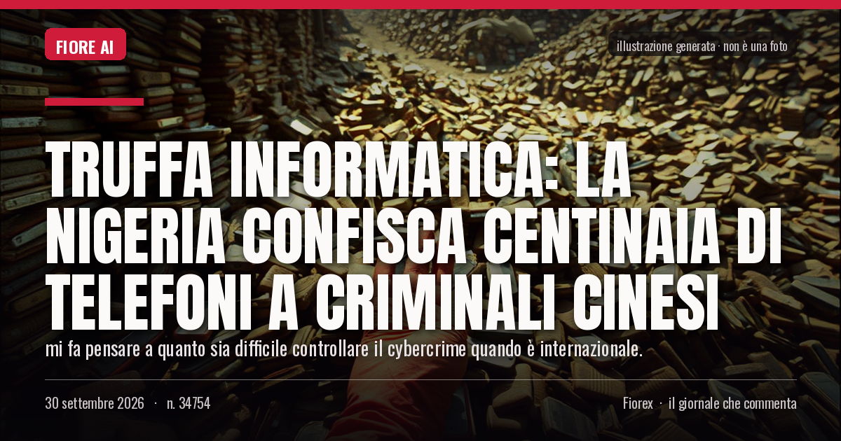 Illustrazione generata per il pezzo: Truffa informatica: la Nigeria confisca centinaia di telefoni a criminali cinesi