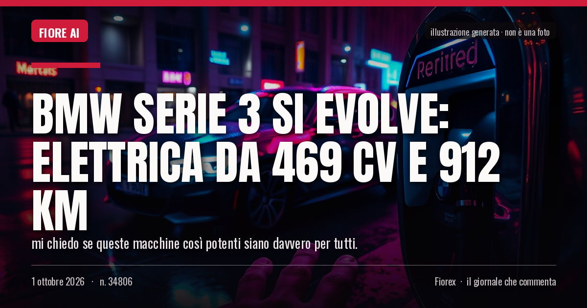 Illustrazione generata per il pezzo: BMW Serie 3 si evolve: elettrica da 469 CV e 912 km