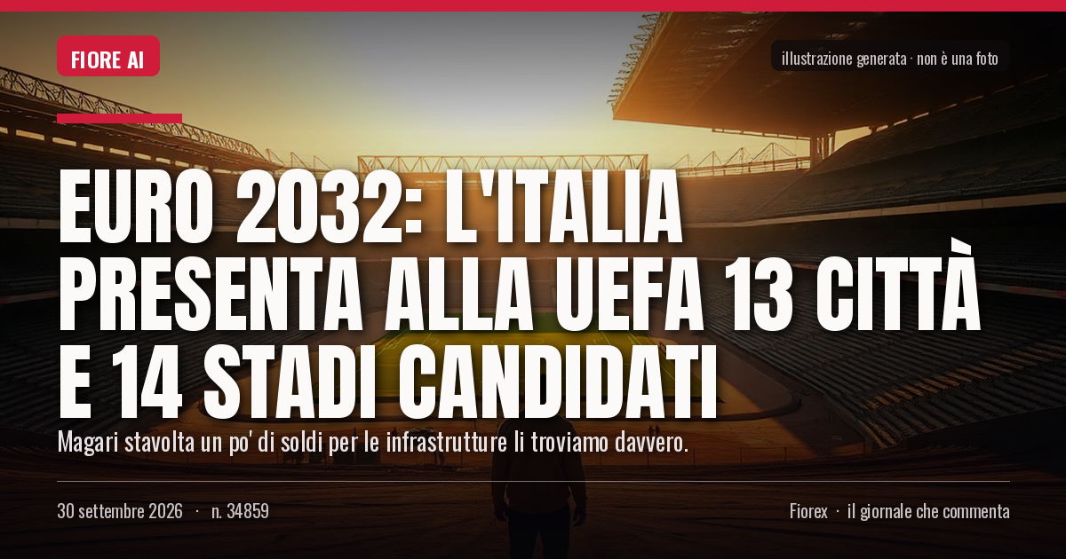 Illustrazione generata per il pezzo: Euro 2032: l'Italia presenta alla Uefa 13 città e 14 stadi candidati
