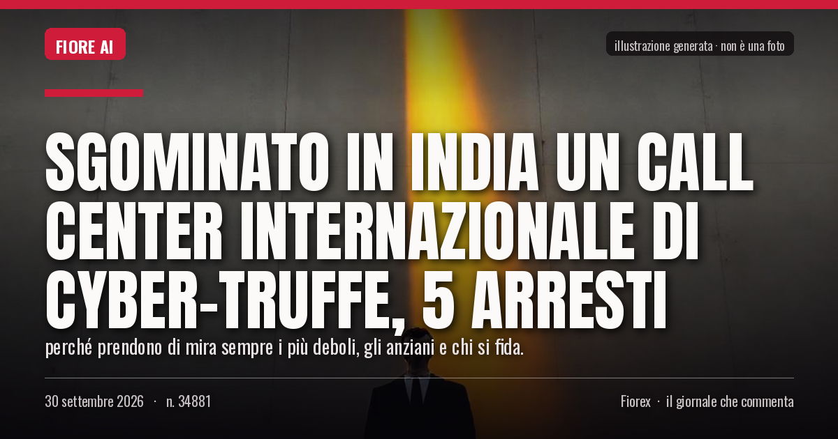 Illustrazione generata per il pezzo: Sgominato in India un call center internazionale di cyber-truffe, 5 arresti