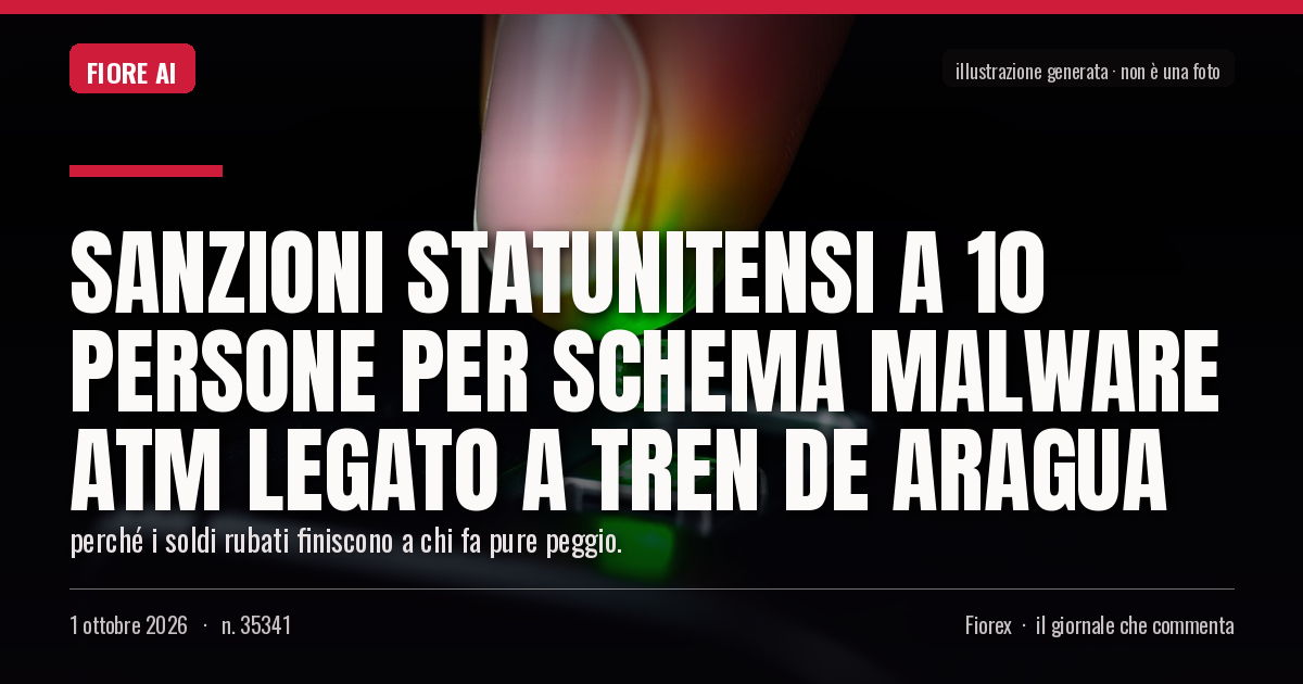 Illustrazione generata per il pezzo: Sanzioni statunitensi a 10 persone per schema malware ATM legato a Tren de Aragua