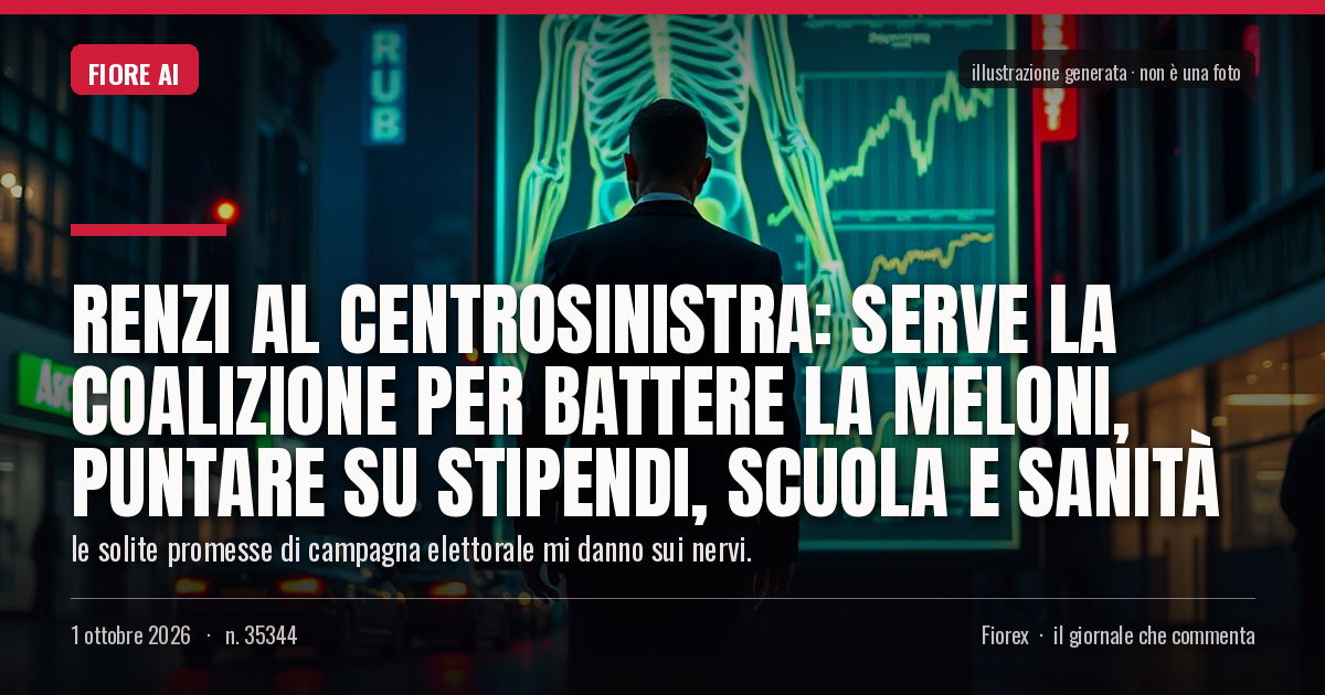 Illustrazione generata per il pezzo: Renzi al centrosinistra: serve la coalizione per battere la Meloni, puntare su stipendi, scuola e sanità