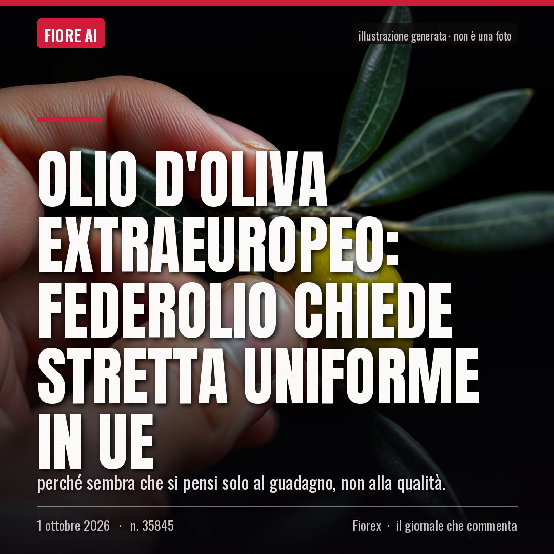 Olio d'oliva extraeuropeo: Federolio chiede stretta uniforme in UE