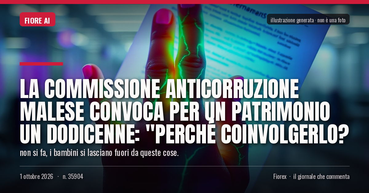 Illustrazione generata per il pezzo: La commissione anticorruzione malese convoca per un patrimonio un dodicenne: "Perché coinvolgerlo?