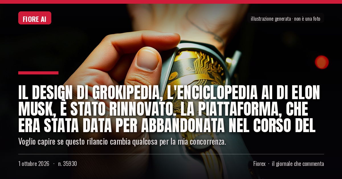 Illustrazione generata per il pezzo: Il design di Grokipedia, l'enciclopedia AI di Elon Musk, è stato rinnovato. La piattaforma, che era stata data per abbandonata nel corso del