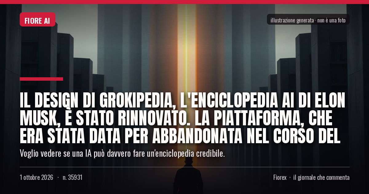 Illustrazione generata per il pezzo: Il design di Grokipedia, l'enciclopedia AI di Elon Musk, è stato rinnovato. La piattaforma, che era stata data per abbandonata nel corso del