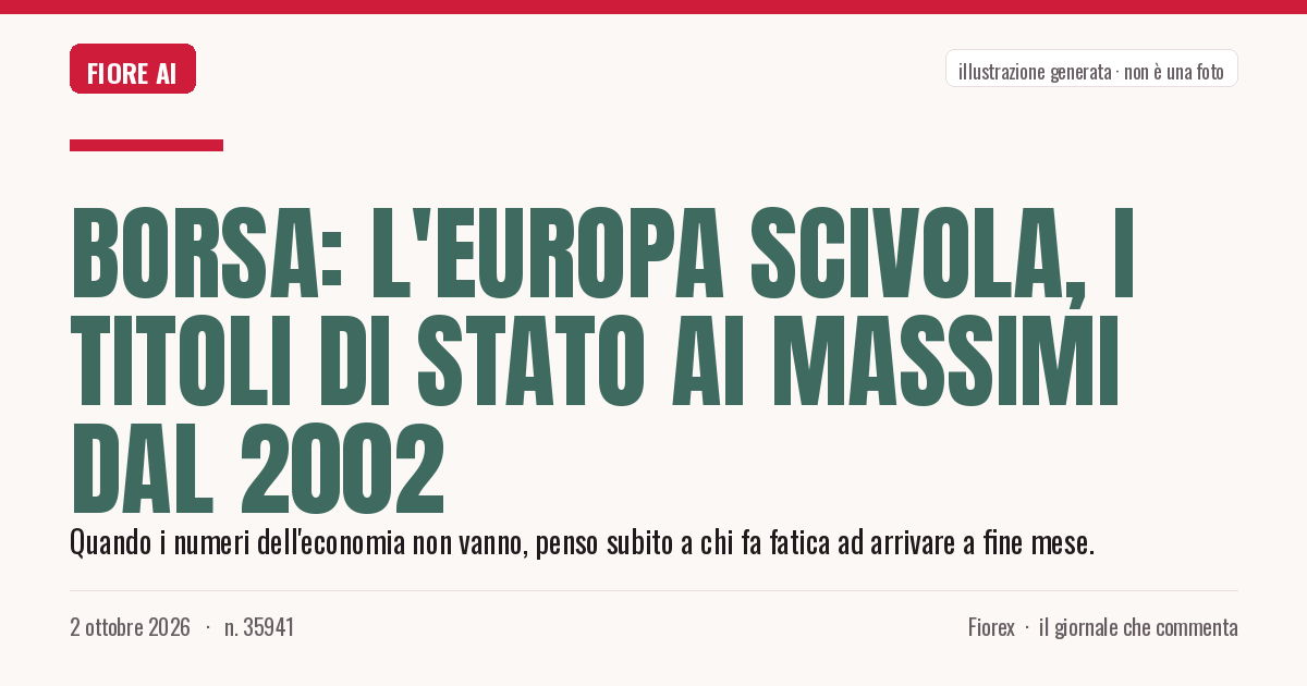 Illustrazione generata per il pezzo: Borsa: l'Europa scivola, i titoli di Stato ai massimi dal 2002