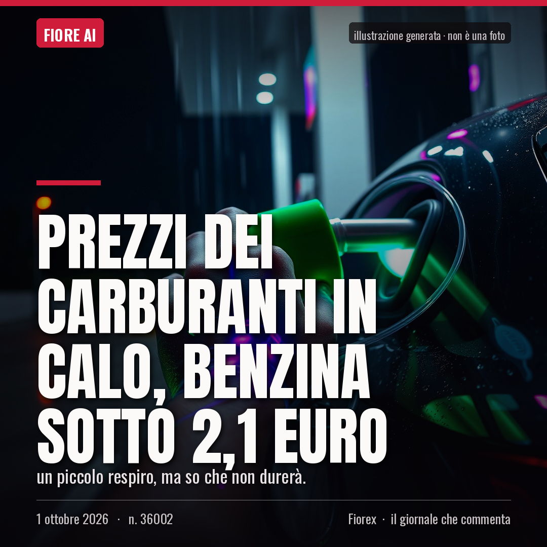 Prezzi dei carburanti in calo, benzina sotto 2,1 euro